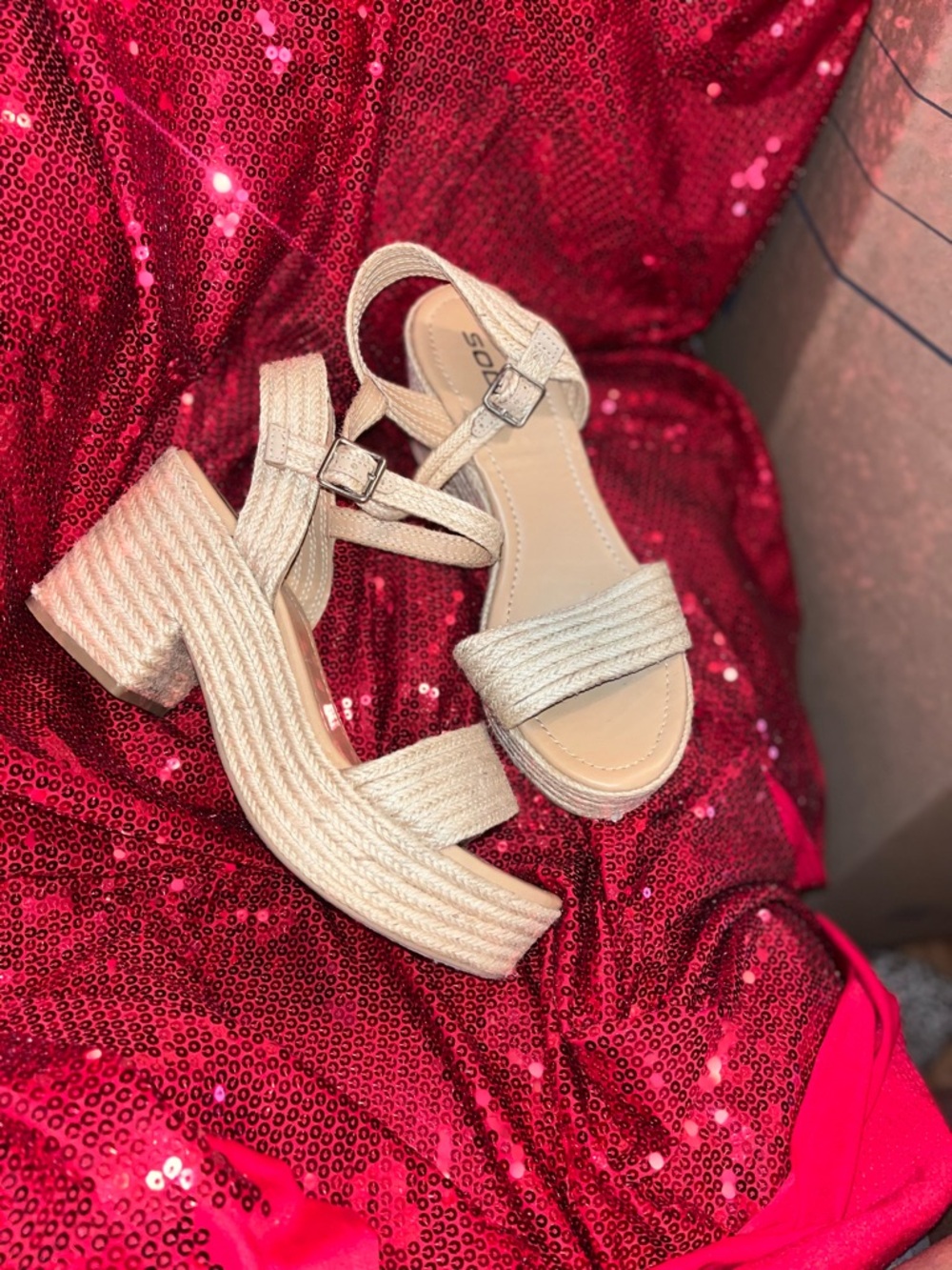 Beige Braided Platform Sandals with Ankle Strap
